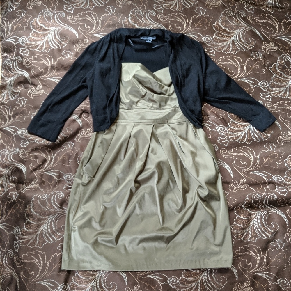 Y2k olive green cocktail dress